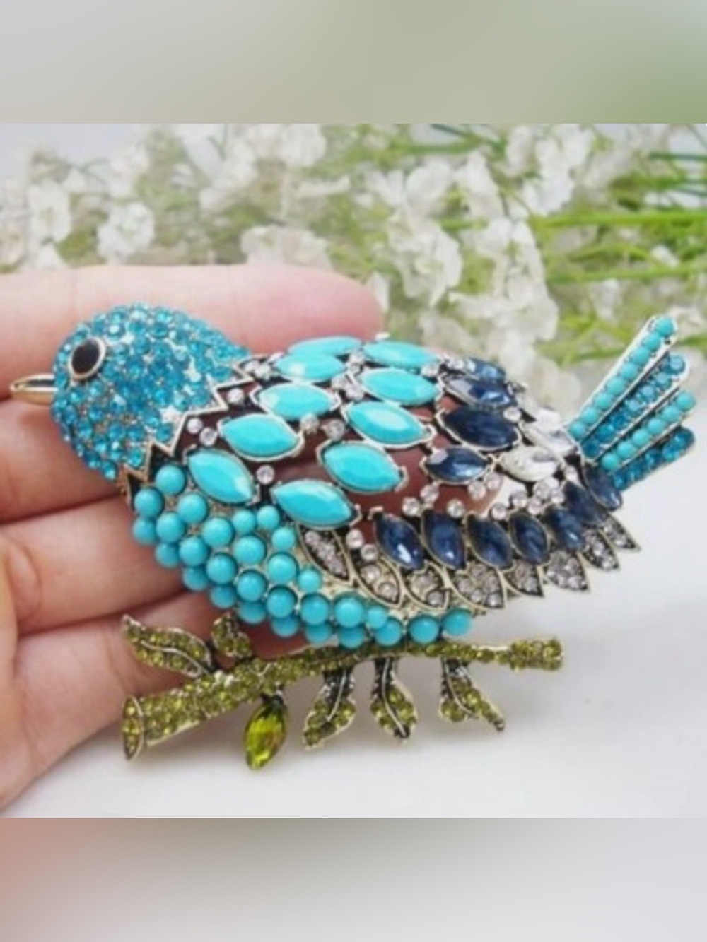 Large Brooch Turquoise Crystal Bird Brooch Multicolor Pin - Picture 6 of 8
